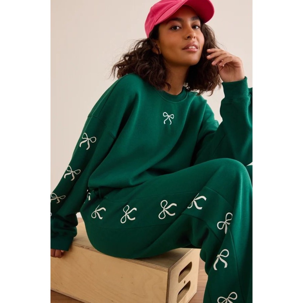 AS Revival Green Bow Embroidered Cropped Sweatshirt Size XS NWT